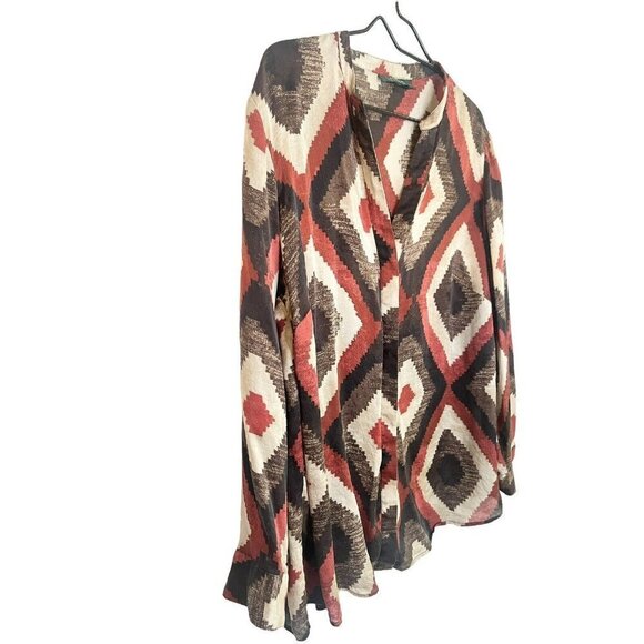 Lauren Ralph Lauren 100% Silk Top Womens 1X Brown Brick Red Aztec Southwestern - Picture 4 of 10